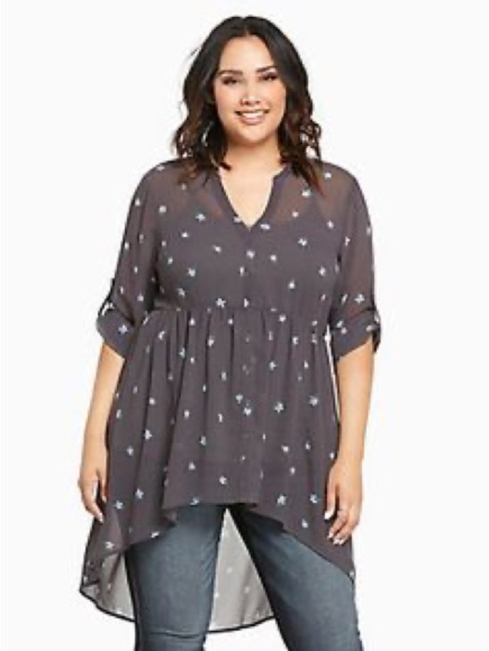 Torrid Button Down Hi-Low Floral Blouse
